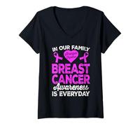 Women's Breast Cancer Awareness Support Family V-Neck T-Shirt