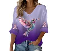 Women's Breast Cancer Awareness Sweatshirt Pink Ribbon Graphic V Neck Pullover Soft Comfortable Long Sleeve Tunic Top Breast Cancer Prevention Elements Jumpers Health Theme Pullover for Autumn Winter