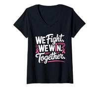 Womens Breast Cancer Awareness We Fight We Win Together Support V-Neck T-Shirt