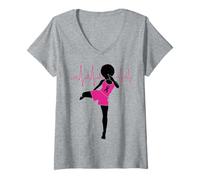 Womens Breast Cancer Black Girl Magic Afro Women Brown Skin V-Neck T-Shirt