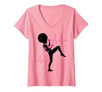 Womens Breast Cancer Black Girl Magic Afro Women Brown Skin V-Neck T-Shirt