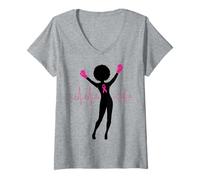 Womens Breast Cancer Black Girl Magic Afro Women Brown Skin V-Neck T-Shirt