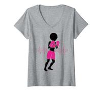 Womens Breast Cancer Black Girl Magic Afro Women Brown Skin V-Neck T-Shirt