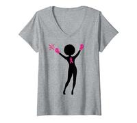 Womens Breast Cancer Black Girl Magic Afro Women Brown Skin V-Neck T-Shirt
