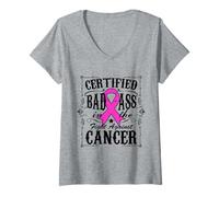 Womens Breast Cancer Certified Bad Ass V-Neck T-Shirt