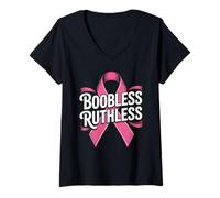 Womens Breast Cancer Fighter Mastectomy Pink Ribbon V-Neck T-Shirt