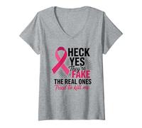 Womens Breast Cancer Fighter Pink Ribbon Mastectomy Survivor V-Neck T-Shirt