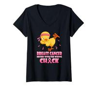 Women's Breast Cancer Messed with the Wrong Chick V-Neck T-Shirt