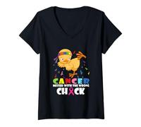 Women's Breast Cancer Messed with The Wrong Chick V-Neck T-Shirt