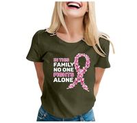 Women's Breast Cancer Print International Publicity Moon Short Sleeve Soft Breathable Comfortable Casual Stylish T Shirt, Army Green, XL