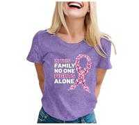Women's Breast Cancer Print International Publicity Moon Short Sleeve Soft Breathable Comfortable Casual Stylish T Shirt, purple, L