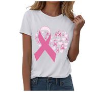 Womens Breast Cancer Shirts Pink Ribbon T Shirt Girl Breast Cancer Gift T-Shirt Survivor Tops Female Hey Tshirt Crew Neck Pink Tshirts Women Gifts for Woman October (White,XL)