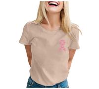 Womens Breast Cancer Shirts Ribbon Shirt Breast Cancer Awareness Month T-Shirt Tops for Ladies Hey Tshirt Pink Shirt Women Oversized Cotton Gifts for Woman October (Khaki,XXL)