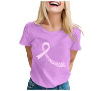 Womens Breast Cancer Shirts,This is My Fighting Shirt T-Shirt Pink Ribbon Awareness Short Sleeve Tops T-Shirts for Women UK Race Life Research Funny Treatment Gift (Purple,L)
