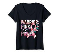 Womens Breast Health Pink Ribbons Power Warrior Spirit Awareness V-Neck T-Shirt