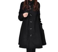 Women's Breasted Button Front Autumn Winter A-line Flare Long Coat Gothic Long Trench Black Slim Asymmetric Lapel Collar Elegant Vintage Goth Overcoat Outwears Womens Turn-Down (Black-1,S)
