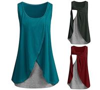 Womens Breastfeeding Vest Sale Clearance Ladies Maternity Nursing Shirts Sleeveless T-Shirt Round Neck Tee Solid Color Tshirts Layered Shirt Breast Feeding Sweater Comfortable Tops Loose Fit Top Blue
