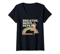 Women's Breath Move Repeat Yoga Pose Rainbow V-Neck T-Shirt