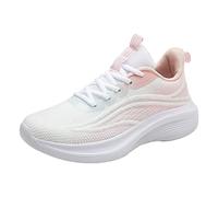 Women's Breathable Knit Mesh Running Sneakers with Lightweight Cushioned Sole and Secure Lace Up Fit, Comfortable Sporty Trainers for Athletic, Daily Commute and Summer Outdoor Training Pink