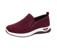 Womens Breathable Knit Mesh Trainers Slip on Walking Shoes Arch Support Wedge Wide Fit Running Sneakers Women Orthopedic Lightweight Casual Walking Trainers Mary Jane Footwear (f-Red, 5)