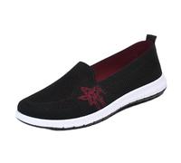 Women's Breathable Knit Slip On Shoes Lightweight Non-Slip Comfortable Flat Shoes for Elderly, Office, Daily Wear,Black,5