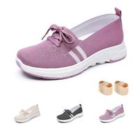 Womens Breathable Knit Slip On Sneakers with Bow, Lightweight Low-Top Casual Shoes, Low Top Arch Support Shoes for Women (Purple,6)