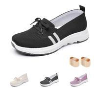 Womens Breathable Knit Slip On Sneakers with Bow, Lightweight Low-Top Casual Shoes, Low Top Arch Support Shoes for Women (Black,3.5)