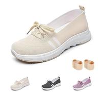 Womens Breathable Knit Slip On Sneakers with Bow, Lightweight Low-Top Casual Shoes, Low Top Arch Support Shoes for Women (Beige,6)