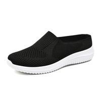 Women's Breathable Knit Slip-On Walking Shoes, Closed Toe Backless Sneakers, Open Back Tennis Shoes for Women, Casual Slip On Walking Shoes, Slide On Sneakers for Summer (Black,4.5)