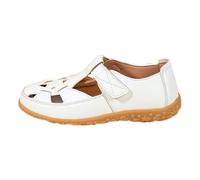 Women's Breathable Leather Loafers Hollow Out Mary Jane Flats Lightweight Walking Shoes with Hook and Loop Strap for Casual Summer Wear White