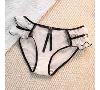 Women's Breathable Mesh Briefs with Delicate Lace Applique Hollow Out Sections and Bow Embellished Waistband (Apricot)