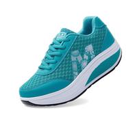 Women's Breathable Mesh Platform Sneakers, Spring/Autumn Wedge Rocker Bottom Walking Shoes with Lace-Up Design, Comfortable Thick Sole Casual Shoes for Daily Wear Blue