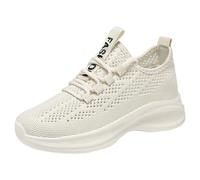 Women's Breathable Mesh Running Flywoven Soft Sole Casual Sports Shoes Womens Slip On Walking Shoes (Beige, 5)