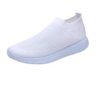 Women's Breathable Mesh Slip-On Loafers Wwomens Mesh Trainers Nurse Work Trainers Flat Tennis Shoe Sport Outdoor Sneakers Lightweight Gym Sneakers Breathable Walking Shoes Running Training Shoe White