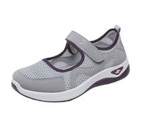 Women's Breathable Mesh Slip-on Mary-Jane Trainers Wide Fit Casual Walking Running Shoes Anti-Slip Athletic Fitness Fashion Sneakers Gym Sports Jogging Tennis (Grey, 4.5)