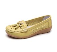 Women's Breathable Orthopedic Leather Loafers Slip On Comfortable Walking Shoes for Work and Casual Wear Summer Lightweight Footwear (Light Yellow, 4.5)