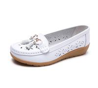 Women's Breathable Orthopedic Leather Loafers Slip On Comfortable Walking Shoes for Work and Casual Wear Summer Lightweight Footwear (White, 7.5)