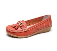 Women's Breathable Orthopedic Leather Loafers Slip On Comfortable Walking Shoes for Work and Casual Wear Summer Lightweight Footwear (Orange, 6.5)