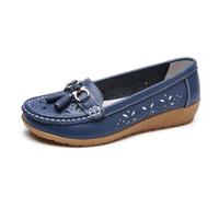 Women's Breathable Orthopedic Leather Loafers Slip On Comfortable Walking Shoes for Work and Casual Wear Summer Lightweight Footwear (Dark Blue, 4)