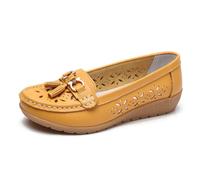 Women's Breathable Orthopedic Leather Loafers Slip On Comfortable Walking Shoes for Work and Casual Wear Summer Lightweight Footwear (Yellow, 4.5)