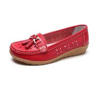 Women's Breathable Orthopedic Leather Loafers Slip On Comfortable Walking Shoes for Work and Casual Wear Summer Lightweight Footwear (Red, 7.5)