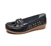 Women's Breathable Orthopedic Leather Loafers Slip On Comfortable Walking Shoes for Work and Casual Wear Summer Lightweight Footwear (Black, 6.5)