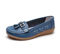 Women's Breathable Orthopedic Leather Loafers Slip On Comfortable Walking Shoes for Work and Casual Wear Summer Lightweight Footwear (Light Blue, 7.5)