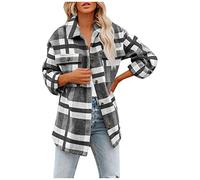 Women's Breathable Reserve Warm Outdoor Coats Women's Brushed Plaid Shirts Long Sleeve Flannel Lapel Button Pocketed Jacket Coats Tourist Jacket (Grey, XXL)