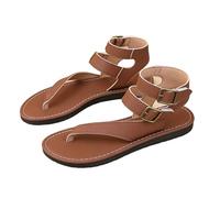 Women's Breathable Sandals with Heel, Flat Sole, Strap with Toe Ring, Slip On Sandals, Roman Style, Everyday Walker, Non-Slip Sole, Casual Summer Shoes, Beach Shoes, brown, 8.5 UK