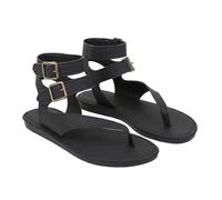 Women's Breathable Sandals with Heel, Flat Sole, Strap with Toe Ring, Slip On Sandals, Roman Style, Everyday Walker, Non-Slip Sole, Casual Summer Shoes, Beach Shoes, black, 7 UK