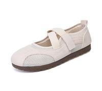 Women's Breathable Slip-on Casual Walking Shoes, Mary Jane Flats Shoes Comfort Wide Toe Ballet Sneakers for Woman Slip-on Loafer with Strap (Beige,6)