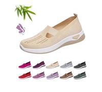Women's Breathable Walking Flats, Non-Slip Soft Sole Easy-on Comfort, Summer Breathable Non-Slip Soft Sole Elderly Shoes Orthopedic Walking Shoes Middle-Aged and Seniors (Beige,5)