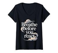 Womens Breathe Before You React Mindful Patience Design V-Neck T-Shirt