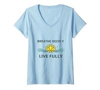 Women's Breathe Deeply Live Fully - Mindfulness Yoga Yogis Mantra V-Neck T-Shirt